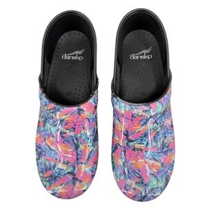 Dansko Womens 39 Professional Clogs Patent Leather Abstract Multi Color Comfort